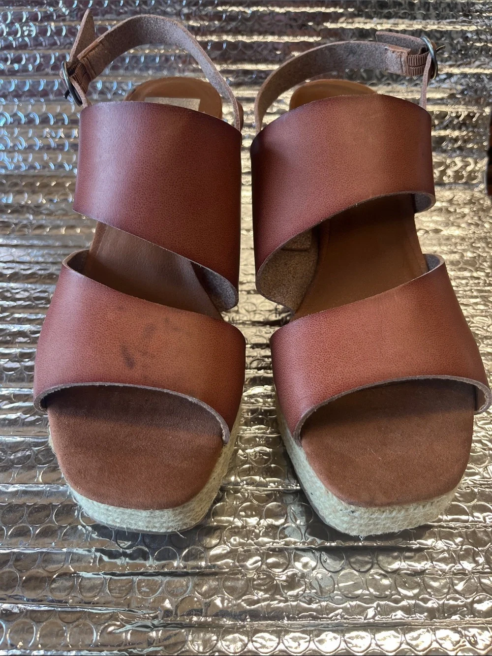 Dolce Vita Brown Leather Espadrille Platform Wedge Sandals